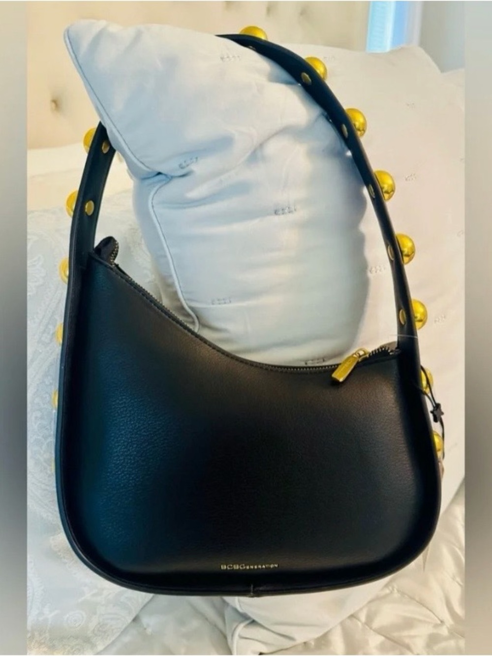 BCBGeneration Black Shoulder Bag with Gold Stud Accents